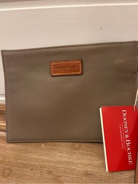 Dooney & Bourke Taupe Leather Pouch with Brown Logo Patch. Vintage -never used